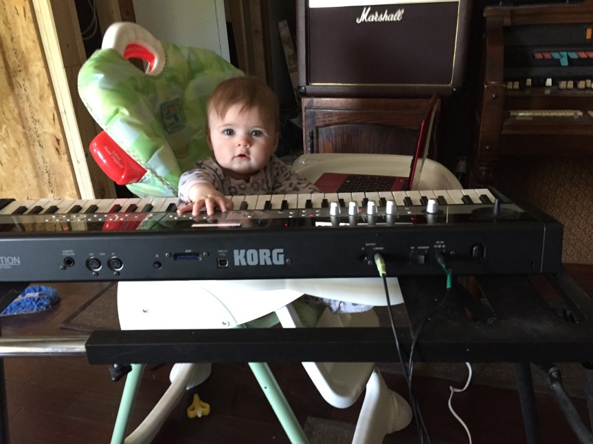 Re-recording a few bad notes. Love the little keys on this Korg Microstation.